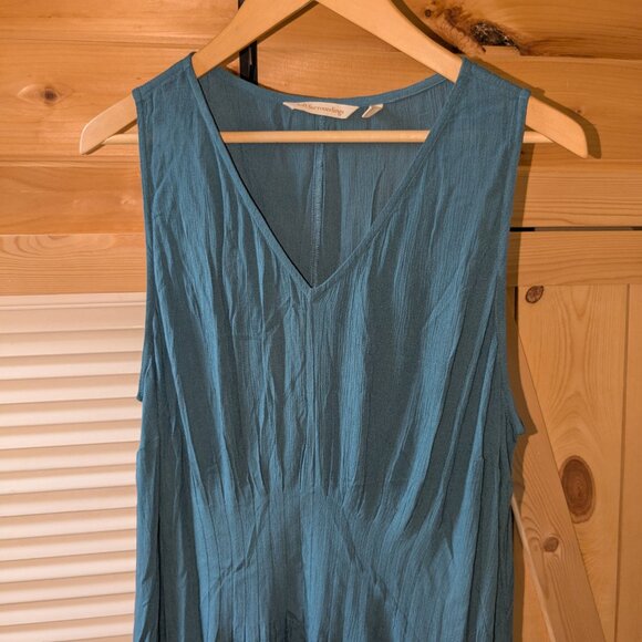 Soft Surroundings Katriane Gauze Maxi Dress Teal Large Crinkle Sleeveless Smock - Picture 3 of 11